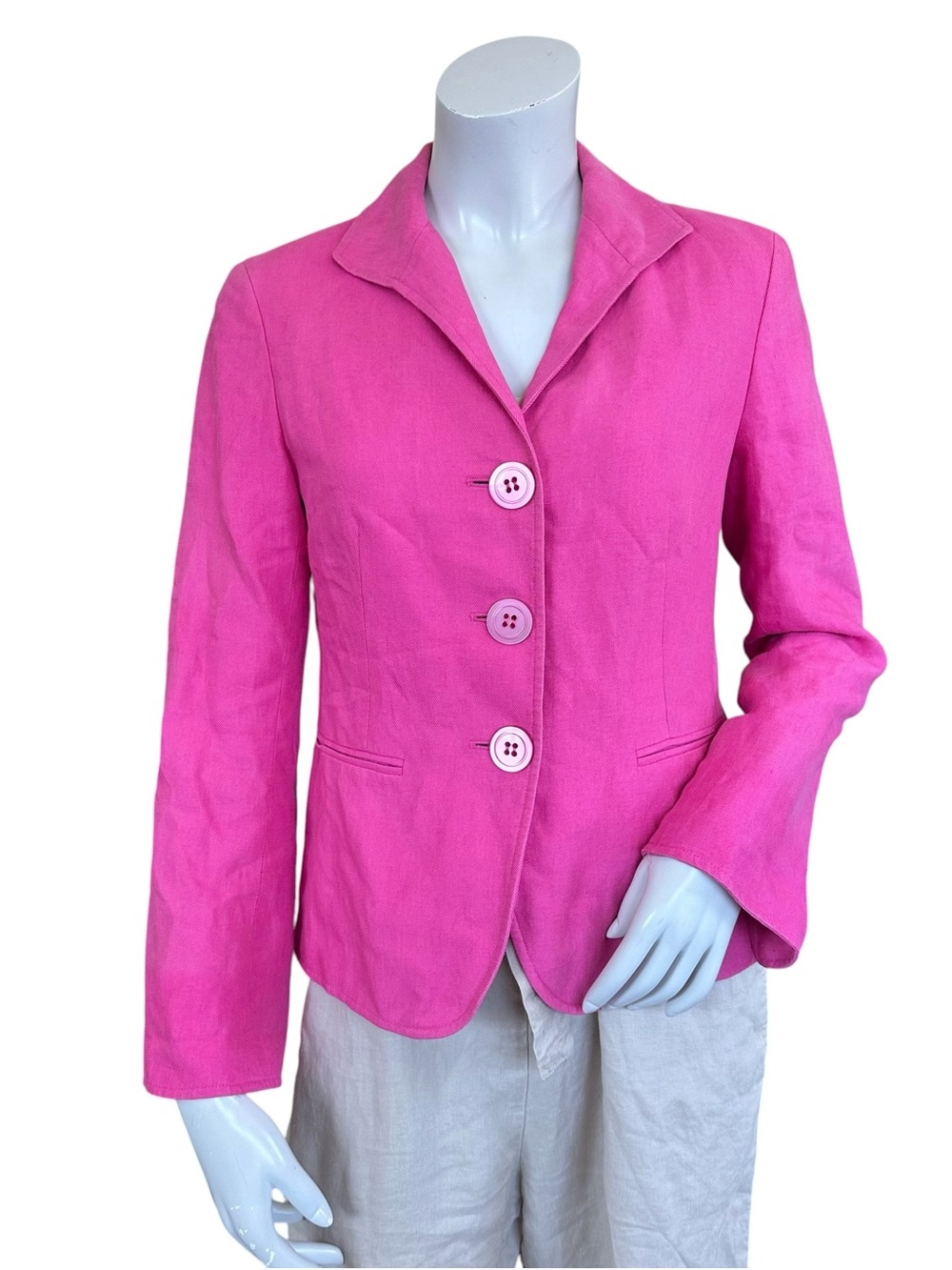 Lafayette 148 Barbie Pink 100% Linen Single Breasted 3 Button Blazer Size 4